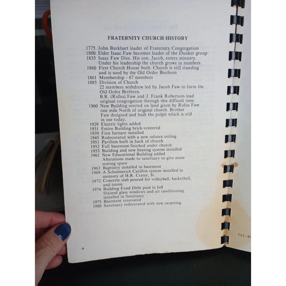 Fraternity Church Of The Brethren Winston-Salem, NC Cookbook Spiral 1980 Dunkers